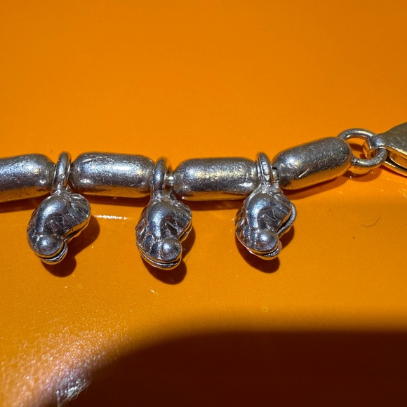 Sterling Silver Snake Chain Bracelet Dangling Bead Charm Vintage 925 - Picture 7 of 12
